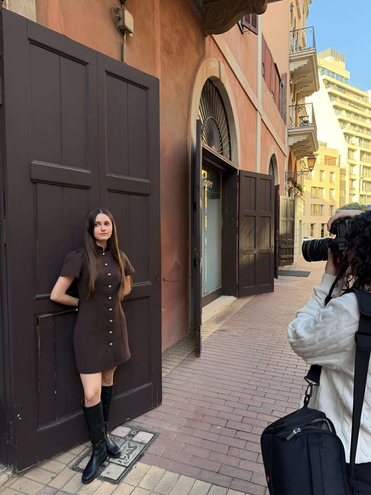 A fashion campaign being photographed on a Beirut street